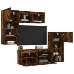 Berkfield 5 Piece Tv Wall Units With Led Smoked Oak Engineered Wood - thumbnail 4