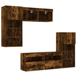 Berkfield 5 Piece Tv Wall Units With Led Smoked Oak Engineered Wood - thumbnail 5