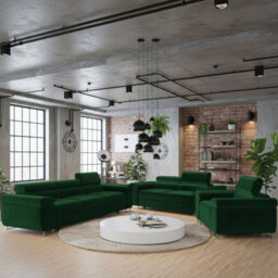 Torezio 3 2 1 Living Room Sofa Set Chipboard Frame Hr Foam Wave Springs Fixed Backs Adjustable Headrests Green - thumbnail 1