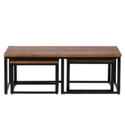 Buttercup Farm Parquet Coffee Table With Stool - Mango Wood/iron - L60 X W120 X H41.5 Cm - thumbnail 2