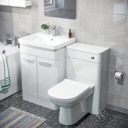 Nes Home 3-Piece High Gloss White Bathroom Suite 600mm Vanity, Wc, Btw Toilet & Bath - thumbnail 3