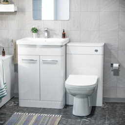 Nes Home 3-Piece High Gloss White Bathroom Suite 600mm Vanity, Wc, Btw Toilet & Bath - thumbnail 4