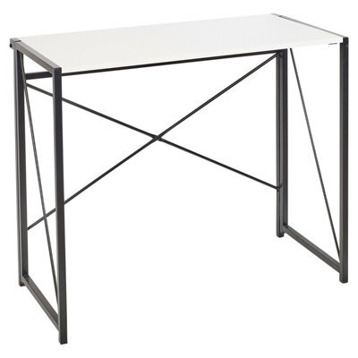 Urbn-Living Urbnliving Height 74Cm Rectangle Wooden Folding Table Steel Colour White Legs Computer Work Office Desk Bedroom - image 1