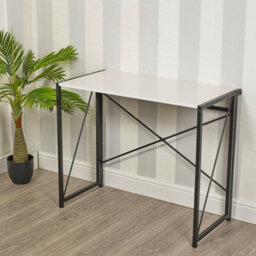 Urbn-Living Urbnliving Height 74Cm Rectangle Wooden Folding Table Steel Colour White Legs Computer Work Office Desk Bedroom - thumbnail 6