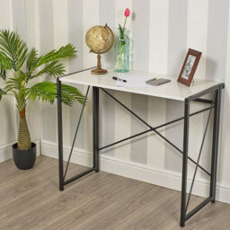 Urbn-Living Urbnliving Height 74Cm Rectangle Wooden Folding Table Steel Colour White Legs Computer Work Office Desk Bedroom - thumbnail 2