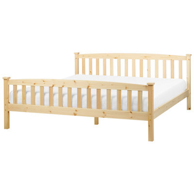 Beliani Bed Pine Wood Giverny 180 X 200 Cm (Eu Super King) Light Brown - image 1
