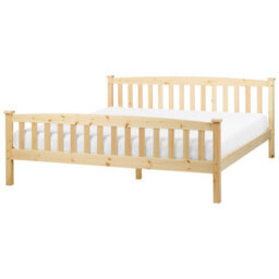 Beliani Bed Pine Wood Giverny 180 X 200 Cm (Eu Super King) Light Brown - thumbnail 1