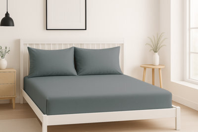 Luxury 200Tc Soft Touch Fitted Sheet Bed Linen 40Cm Extra Deep Skirt Grey