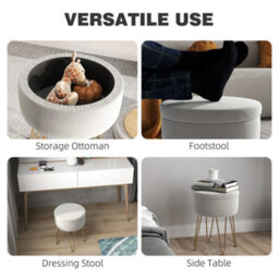 Homcom 5L Velvet Footstool With Removable Lid For Bedroom, Cream White - thumbnail 5