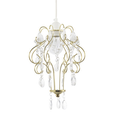 Happy Homewares Polished Gold Shabby Chic Chandelier Style Pendant Shade With Acrylic - image 1