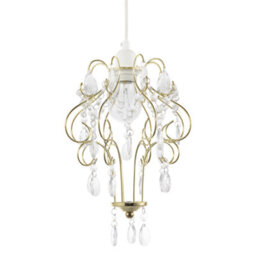 Happy Homewares Polished Gold Shabby Chic Chandelier Style Pendant Shade With Acrylic