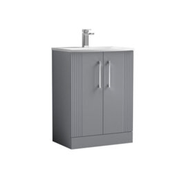 Balterley Belvide Partial Fluted 2 Door Floor Standing Vanity Unit With 1 Tap Hole Curved Basin- 600mm - Satin Grey - thumbnail 1