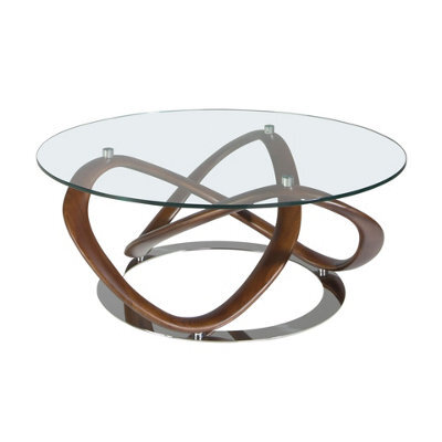 Angel Cerda Stylish Round Coffee Table With Tempered Glass And Walnut Finish - image 1