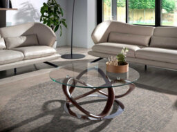 Angel Cerda Stylish Round Coffee Table With Tempered Glass And Walnut Finish - thumbnail 2