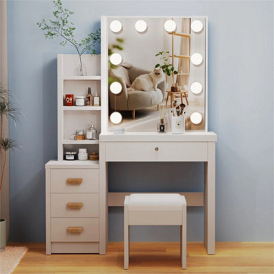 Dressing Table With Drawers Mirror Stool Set - image 1