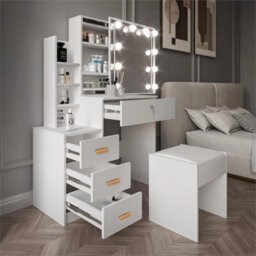 Dressing Table With Drawers Mirror Stool Set - thumbnail 6