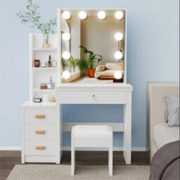 Dressing Table With Drawers Mirror Stool Set - thumbnail 4