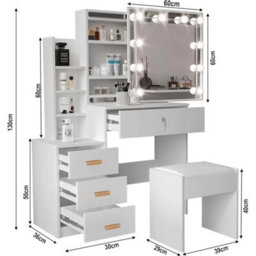 Dressing Table With Drawers Mirror Stool Set - thumbnail 2