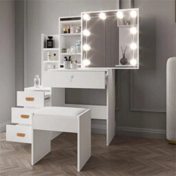 Dressing Table With Drawers Mirror Stool Set - thumbnail 3