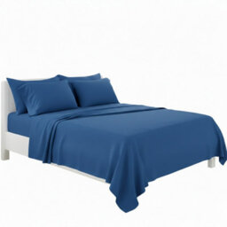 Plain Poly Cotton Easy Care Fitted Flat Sheet Matching Pillowcases Set Mid Blue - thumbnail 2
