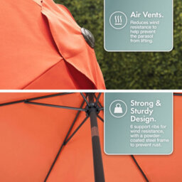 Vonhaus Parasol 2M, Garden Umbrella, Sun Shade Canopy With Hand Crank, Tilt Function, Uv30+ Protection, Air Vent, Steel Frame - thumbnail 5
