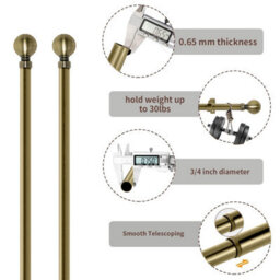 Aspire Homeware Plain Metal Curtain Pole With Ball Finials Extendable Rod 160-300 Cm (Antique Brass) - thumbnail 4