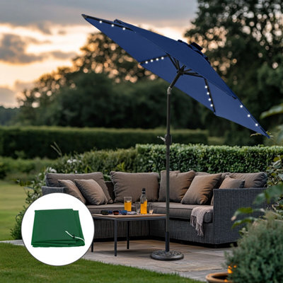 Sundaze 2.5M Blue Led Garden Parasol Crank Tilt Mechanism Outdoor Patio Umbrella, Base Weights & Green Cover - image 1