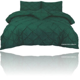 TheWhiteWater Limited Pintuck Duvet Cover Set + Matching Pillowcases, Hand Stitches Quilt Bedding Set - Emirates Green - thumbnail 7
