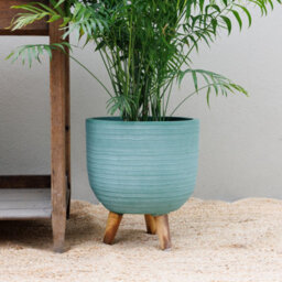 Primrose Round Textured Patio Planter With Wooden Legs In Blue 30Cm - thumbnail 2