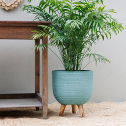Primrose Round Textured Patio Planter With Wooden Legs In Blue 30Cm - thumbnail 4
