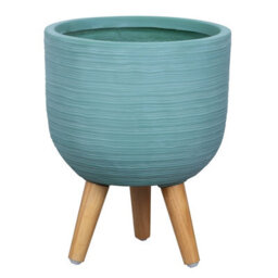 Primrose Round Textured Patio Planter With Wooden Legs In Blue 30Cm - thumbnail 9