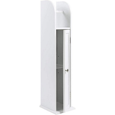 Free Standing Toilet Paper Roll Holder Stand Wood Bathroom Storage Cabinet White - image 1