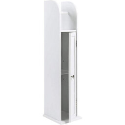 Free Standing Toilet Paper Roll Holder Stand Wood Bathroom Storage Cabinet White - thumbnail 1