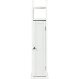 Free Standing Toilet Paper Roll Holder Stand Wood Bathroom Storage Cabinet White - thumbnail 2
