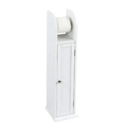 Free Standing Toilet Paper Roll Holder Stand Wood Bathroom Storage Cabinet White - thumbnail 5