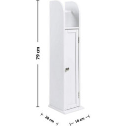 Free Standing Toilet Paper Roll Holder Stand Wood Bathroom Storage Cabinet White - thumbnail 3