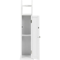 Free Standing Toilet Paper Roll Holder Stand Wood Bathroom Storage Cabinet White - thumbnail 4