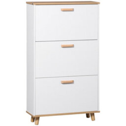 Wyld Haus Ellora Lera Slim Shoe Cabinet White And Natural - 3 Flip Drawers, Stores 12 Pairs, 70W X 23.5D X 122H Cm - thumbnail 2