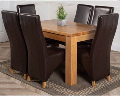 That's Furniture Dakota 127 X 82 Cm Chunky Oak Small Dining Table And 6 Chairs Dining Set With Lola Brown Leather Chairs - image 1