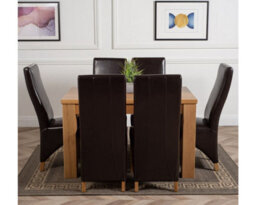 That's Furniture Dakota 127 X 82 Cm Chunky Oak Small Dining Table And 6 Chairs Dining Set With Lola Brown Leather Chairs - thumbnail 2