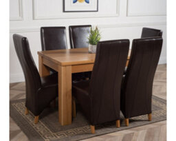 That's Furniture Dakota 127 X 82 Cm Chunky Oak Small Dining Table And 6 Chairs Dining Set With Lola Brown Leather Chairs - thumbnail 3