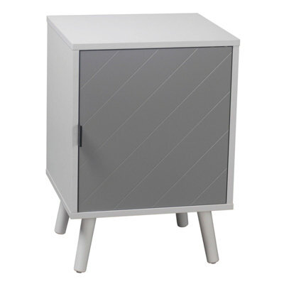 Urbn-Living Urbnliving Height 57Cm Hanover 1 Door Modern Lined Wooden Bedroom Bedside Colour White & Grey Cabinet Nightstand Side Table - image 1