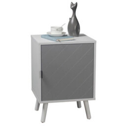 Urbn-Living Urbnliving Height 57Cm Hanover 1 Door Modern Lined Wooden Bedroom Bedside Colour White & Grey Cabinet Nightstand Side Table - thumbnail 3