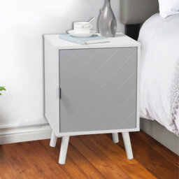 Urbn-Living Urbnliving Height 57Cm Hanover 1 Door Modern Lined Wooden Bedroom Bedside Colour White & Grey Cabinet Nightstand Side Table - thumbnail 2