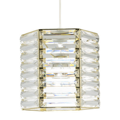 Happy Homewares Modern Hexagonal Polished Gold Pendant Shade With Clear Acrylic Rods - image 1