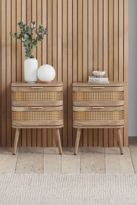 Birlea Pair Of Rattan Bedside Cabinet 2 Drawer Oak Sark Side Table - image 1
