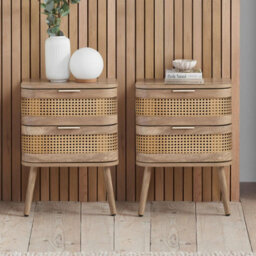 Birlea Pair Of Rattan Bedside Cabinet 2 Drawer Oak  Sark  Side Table - thumbnail 4