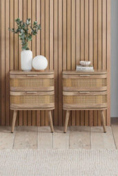 Birlea Pair Of Rattan Bedside Cabinet 2 Drawer Oak  Sark  Side Table - thumbnail 1