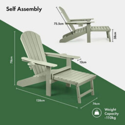 1Pc Sage Green Adirondack Garden Chair, Hdpe Reclining Outdoor Armchair - thumbnail 4