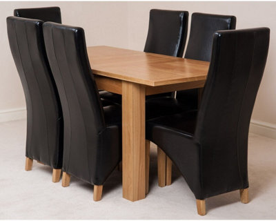 That's Furniture Hampton 120Cm - 160Cm Oak Extending Dining Table And 6 Chairs Dining Set With Lola Black Leather Chairs - image 1